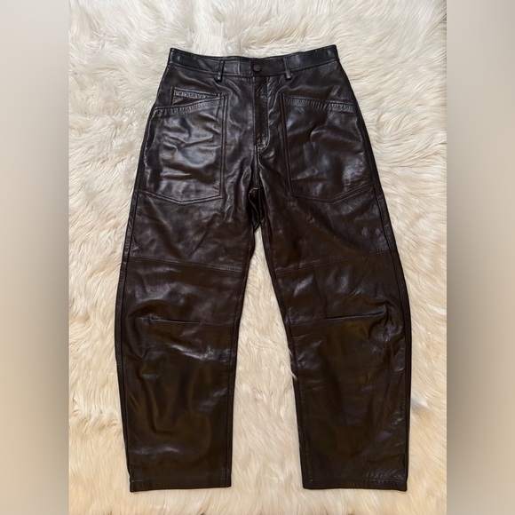 Nili Lotan Shon Leather Pants Dark Brown Size 6 - Picture 2 of 6